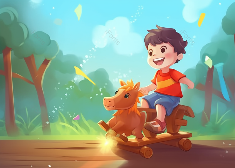 森林骑着木马男孩节日插画手绘背景,插画/手绘图,插画/手绘图库,插画/手绘图下载,插画/手绘